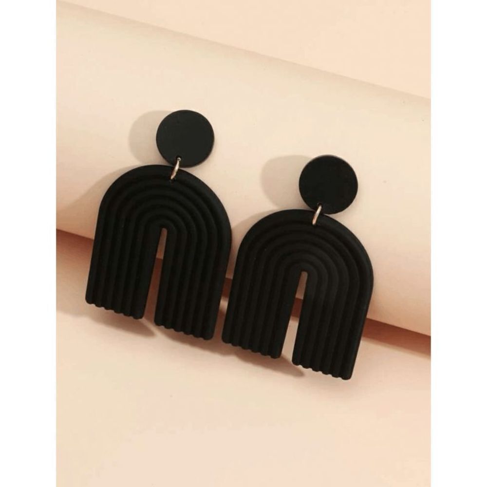 Black Acrylic Rainbow U Drop Earrings